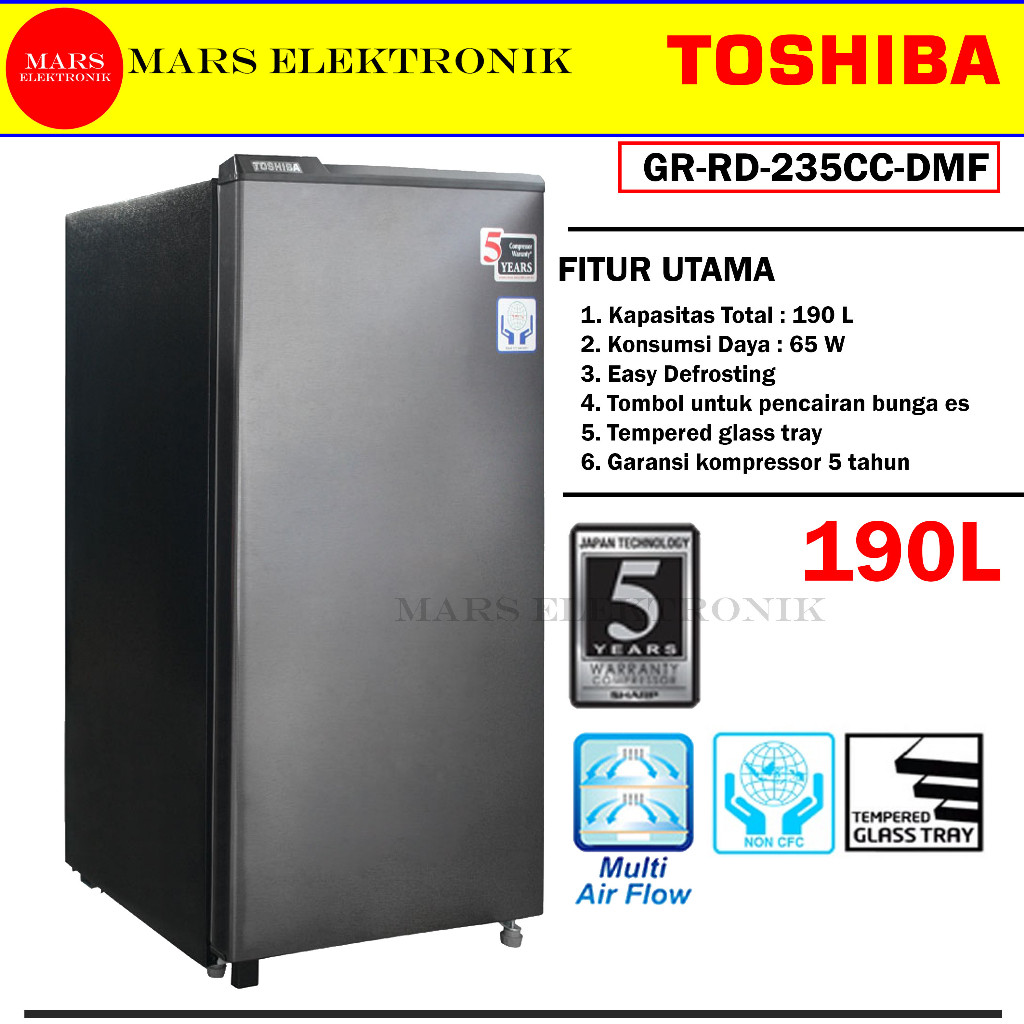 KULKAS TOSHIBA GR-RD235CC-DMF - GARANSI RESMI - KULKAS 1 PINTU GR RD235CC DMF - READY