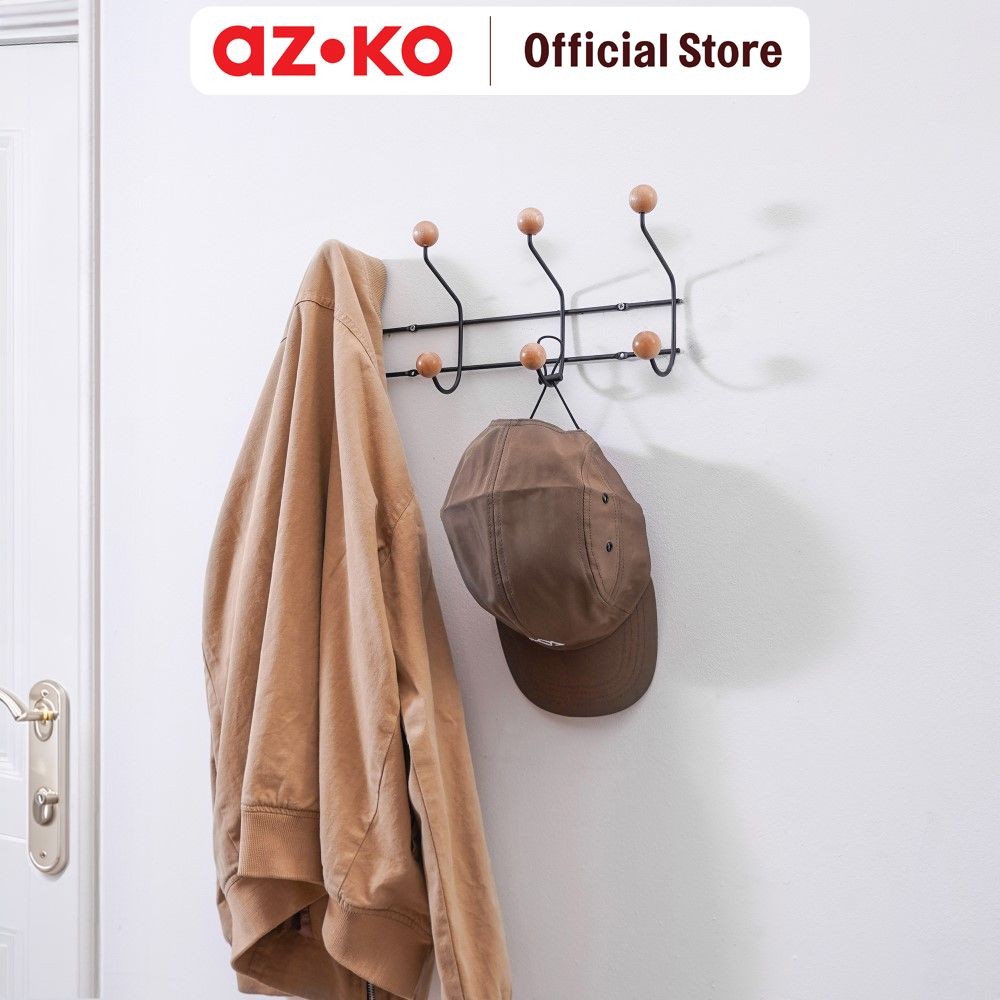 AZKO Stora 45x16x8 cm Gantungan Pakaian Dinding 5 Kait - Hitam Pengait Baju Tembok Serbaguna Adhesiv