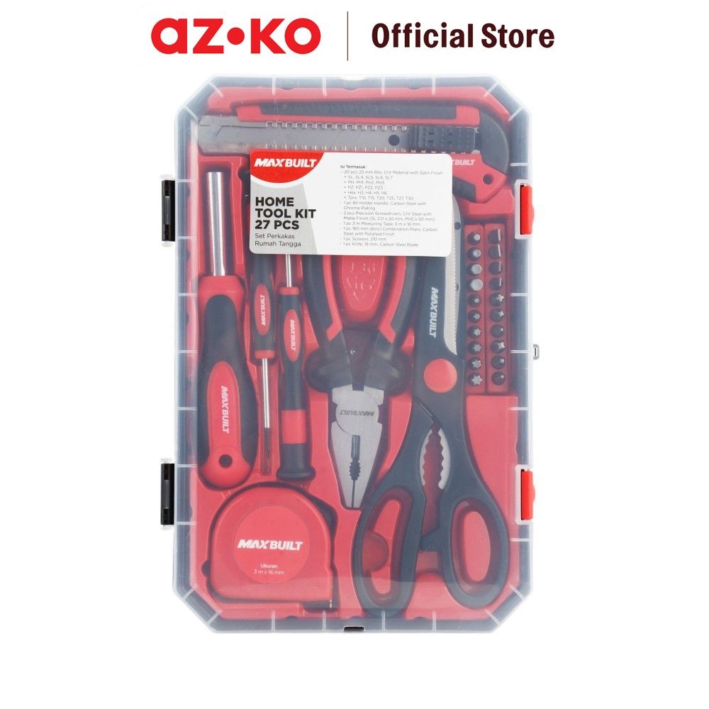 AZKO Maxbuilt Set 27 Pcs Perkakas Rumah Tangga - Merah Set Tool Kit Hand Tool Perkakas Rumahan