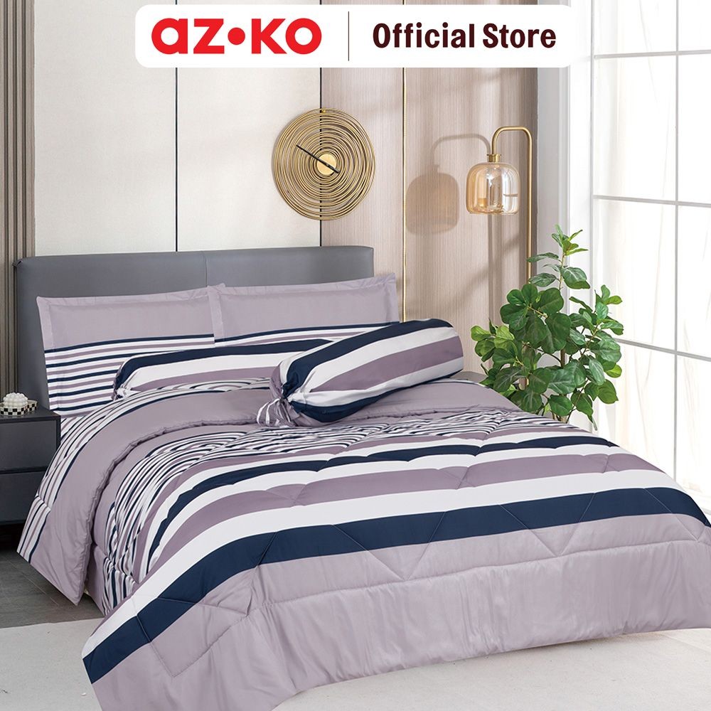 AZKO Sleeplite Set Seprai Microfiber Stripe Hazel Sprei Seprai Aesthetic Seprei Sheet Set Bed Sheet 