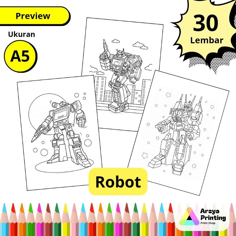 

30 Lembar Kertas Mewarnai Anak Tema Robot Transformers Ukuran A5claraa aurel