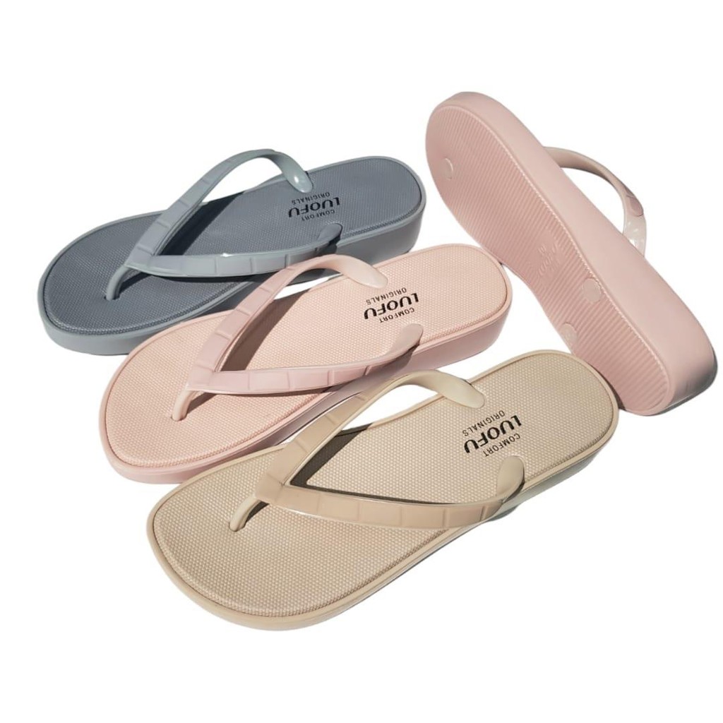 DT Luofu Sandal Jepit Karet Wanita Tali Garis E7168-CNEW (W3)