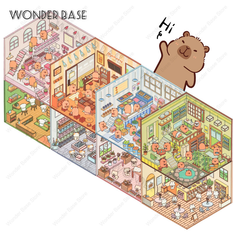 

DIY Capybara Animal 3D Landscaping Stickers Miniature Scene Cabin Scene Stacking Pasting Hand Account Cute Gift for Kid Child