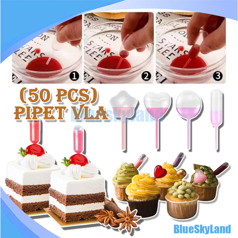 50 pcs Pipet tetes kue 4ml pipet plastik infuser untuk puding cupcake dessert pipet cupcake pipet vl