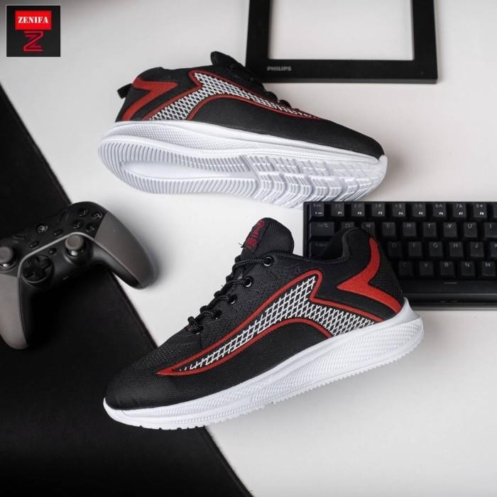 Sepatu Sneakers Pria Zenifa Zoom Air 720 Original 100% Ori Terbaru New - Hitam Merah, 41 bisa COD bi