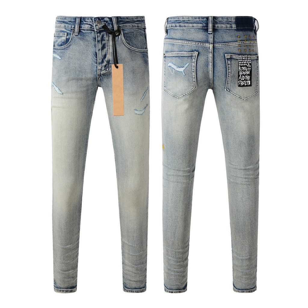 KSUBI Cross Jeans American High Street Paint Hole Trend Low Rise Skinny Denim Pants Pleated Ripped F