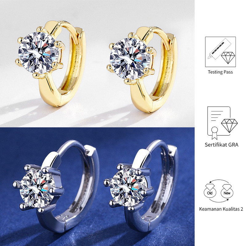 FULIN Anting Platinum Perhiasan Emas Wanita Moissanite