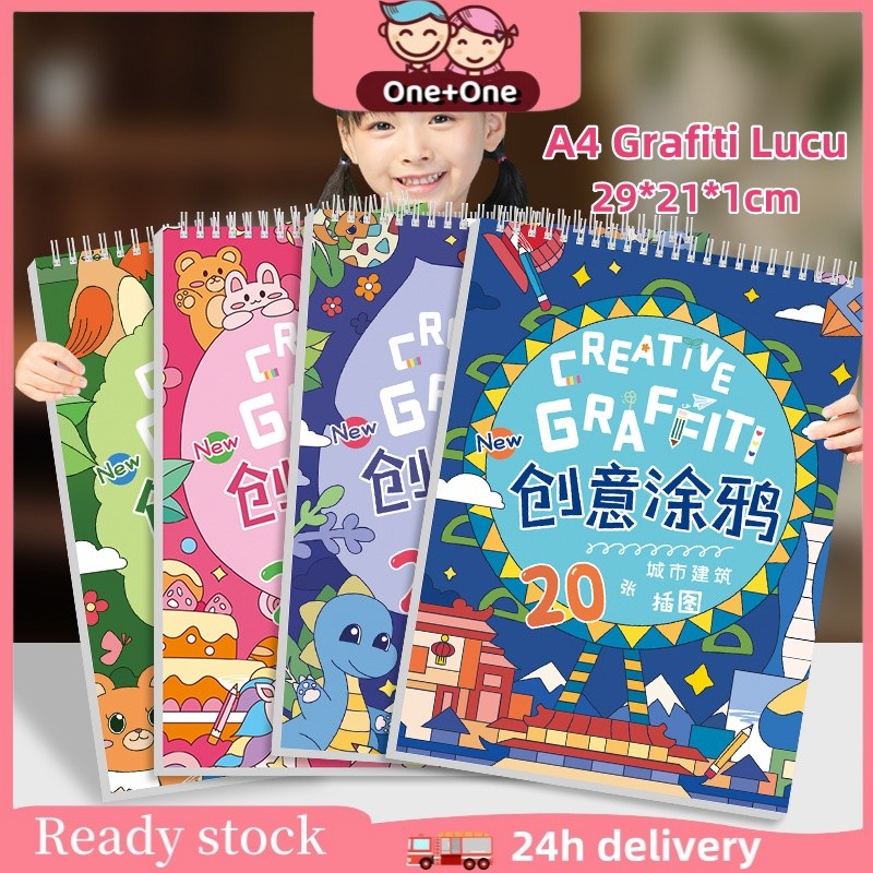 

NEW Free StikerOne+One A4 Buku Gambar Mewarnai Anak Buku Grafiti Anak Siswa TK SD Belajar Mewarnai