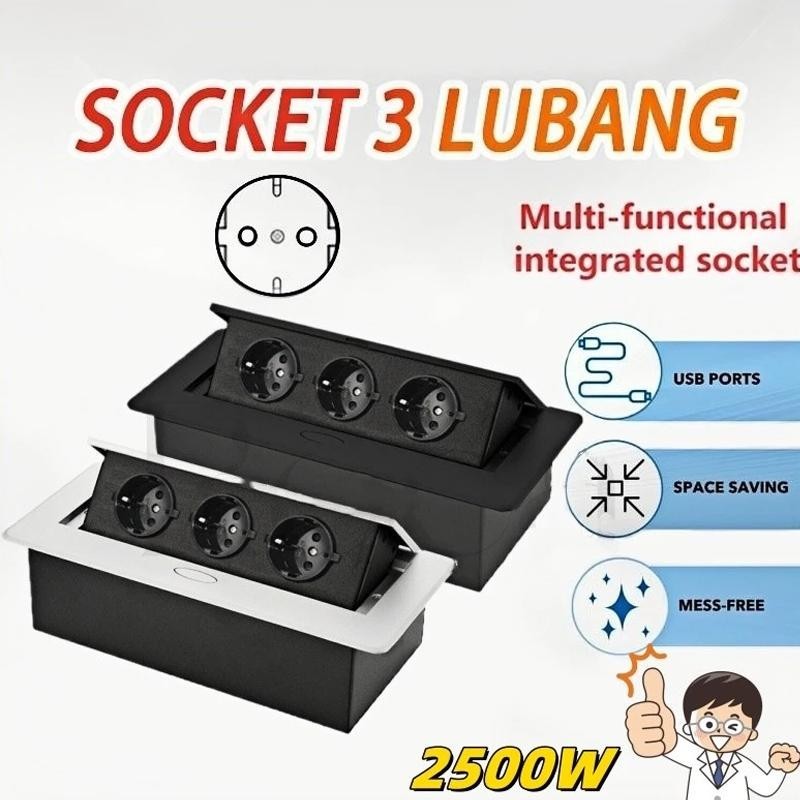 Stop Kontak Tanam Meja Soket pop-up 3lubang Desktop Tertanam Stopkontak Floor/Desk outlet