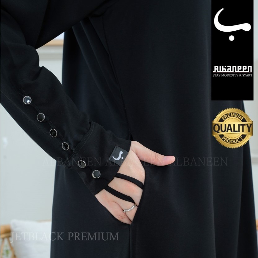 IJG75 [NEW Mola Dress] Gamis hitam polos wanita premium | Abaya Jetblack mewah Albaneen.syari Ori | 