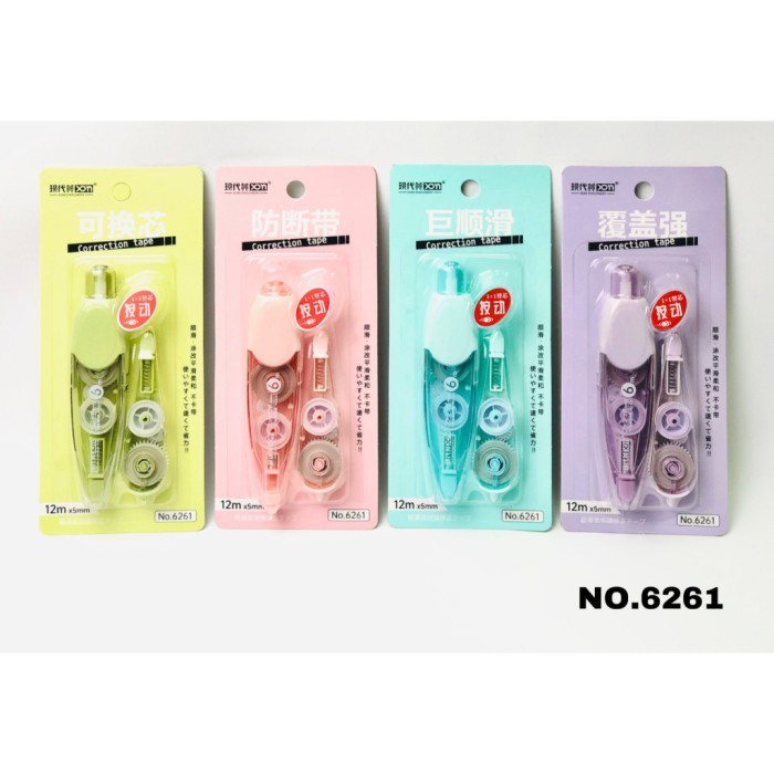 

Correction Tape Impor 6261 Tip ex Pita 12 x 5 mm Tipex Kertas Free Refil Warna Pastel - 6261 CORECTION TAPE