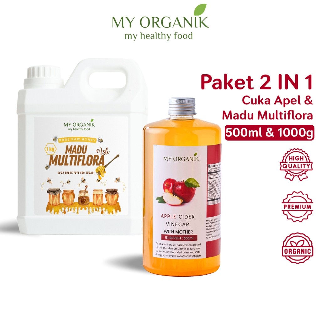 

My Organik Cuka Apel Organik Madu Multiflora Paket 2 in 1 Apple Cider Vinegar 500ml Multiflora 1kg