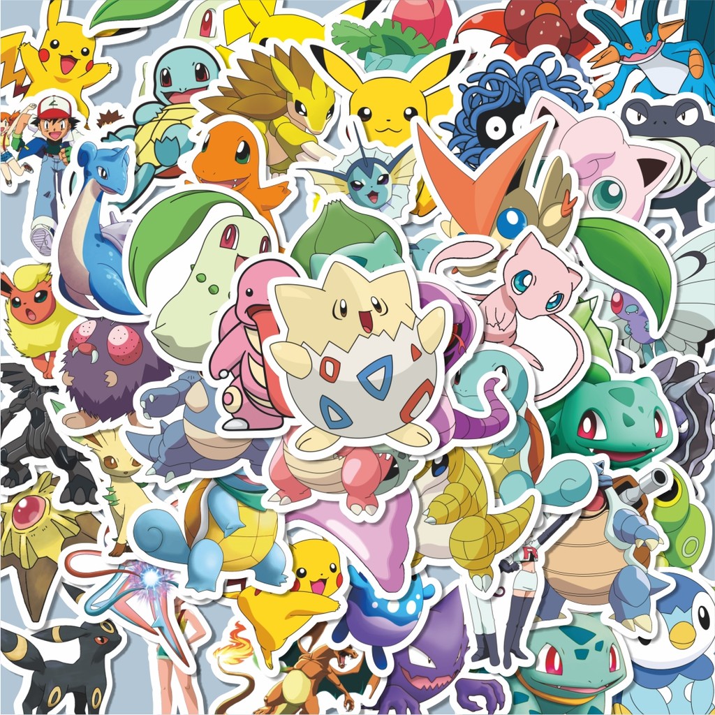

100PCS Lucu Stiker Kartun Anime Pokemon Stiker Aesthetic Stiker Anti Air Stikers Berperekat Waterproof sticker decal buat Motor Helm Buku Journal Koper Casing HP Laptop Botol Minum Hadiah anak