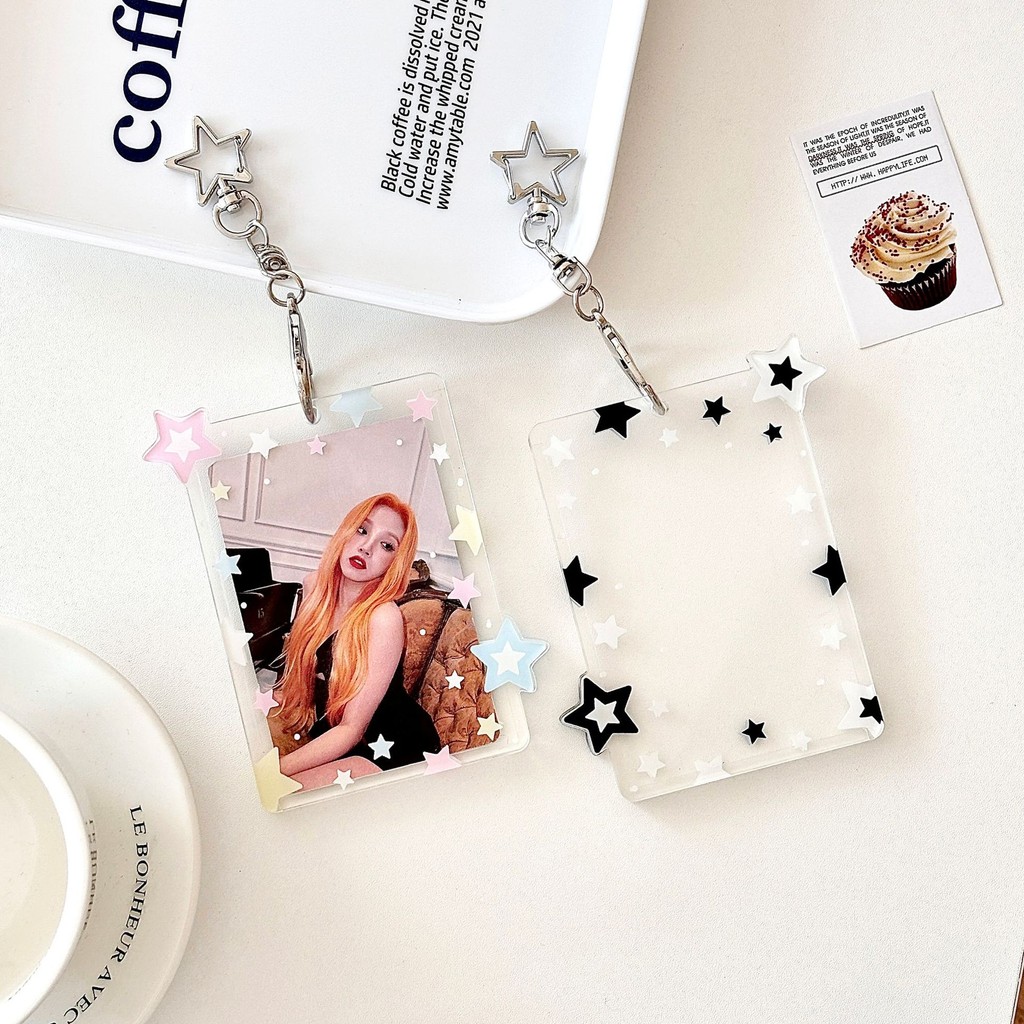 

Pink Black Star Photo Card Holder Photo Albums Decor Cover Case Kpop Idol Bus Card Protector Bag Picture Photo Sleeves CardCases