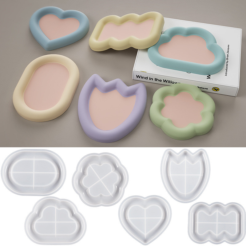 

Storage Tray Silicone Mold DIY Jewelry Display Plate Resin Plaster Cement Mould Round Flower Cloud Heart Shape Dish Home Decor