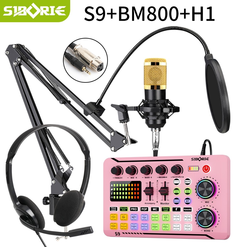 Siborie S9 soundcard+BM800 Mic+H1 Headphone Paket Lengkap Mixer Bluetooth sound card for Streaming L