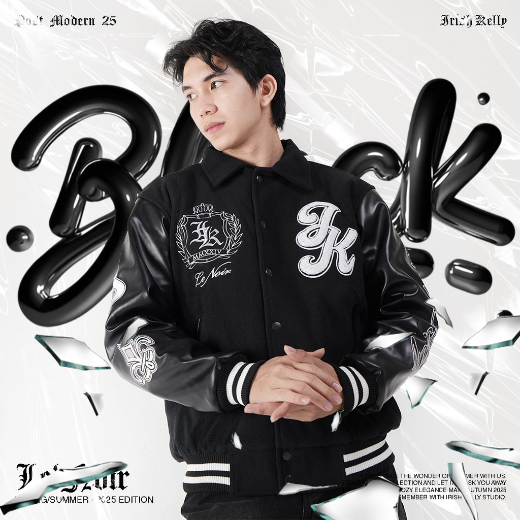 IRISH KELLY Le Noir Black Varsity Jacket