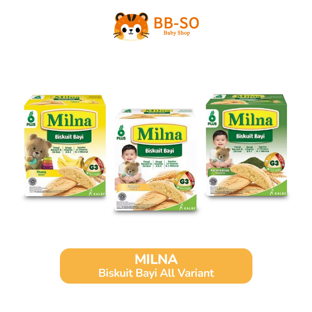 Milna Biskuit Bayi - Snack Bayi Rasa Original Pisang Kacang Hijau - Camilan MPASI Bayi 6 Bulan