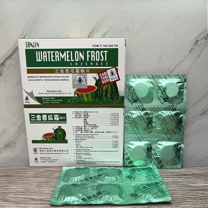

PERMEN WATERMELON FROST LOZENGES SANJIN 12 PERMEN TENGGOROKAN SARAS (Health_Hub)