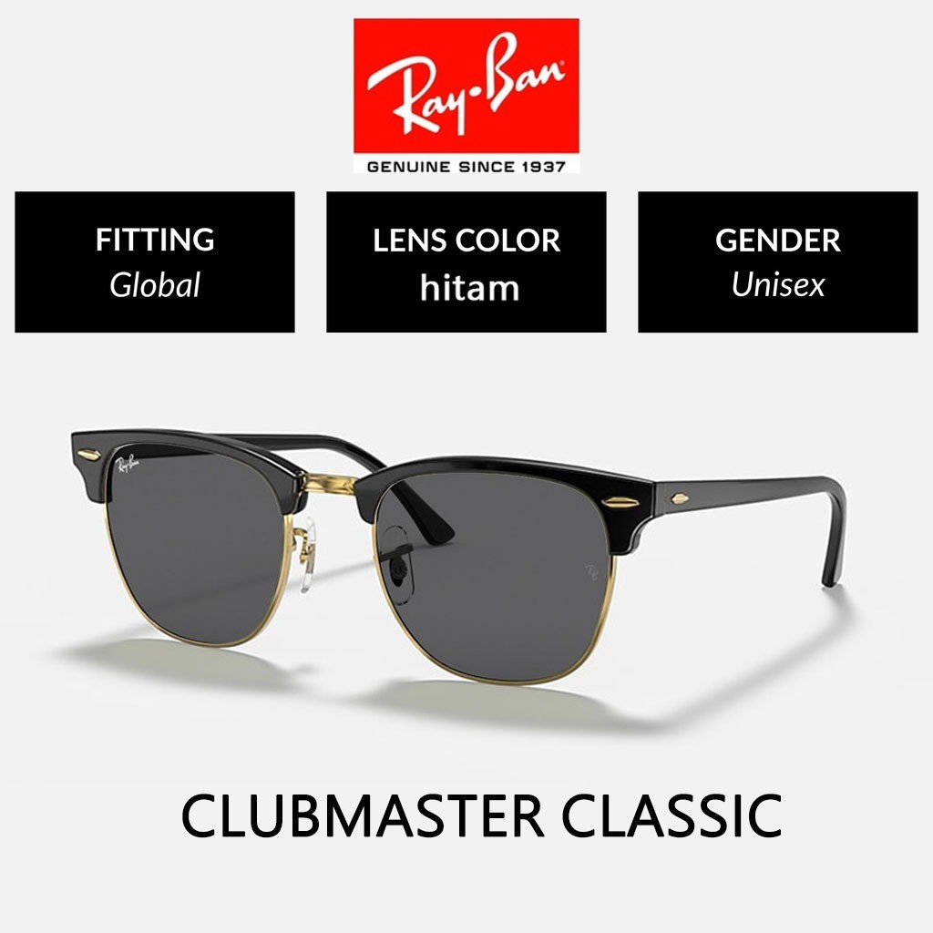 Ray-ban Clubmaster Classic Kacamata Hitam RB3016 Global Fitting men/women Original Sunglasses