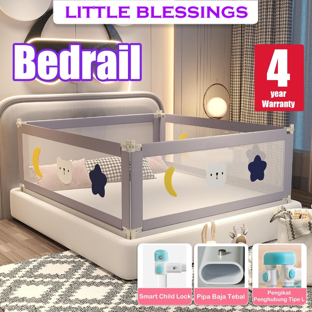 【3 sisi】Bedrail anti jatuh/Pagar Kasur Pengaman Baby 0-6 tahun/Pembatas Kasur Pagar Bayi/Ranjang Ana