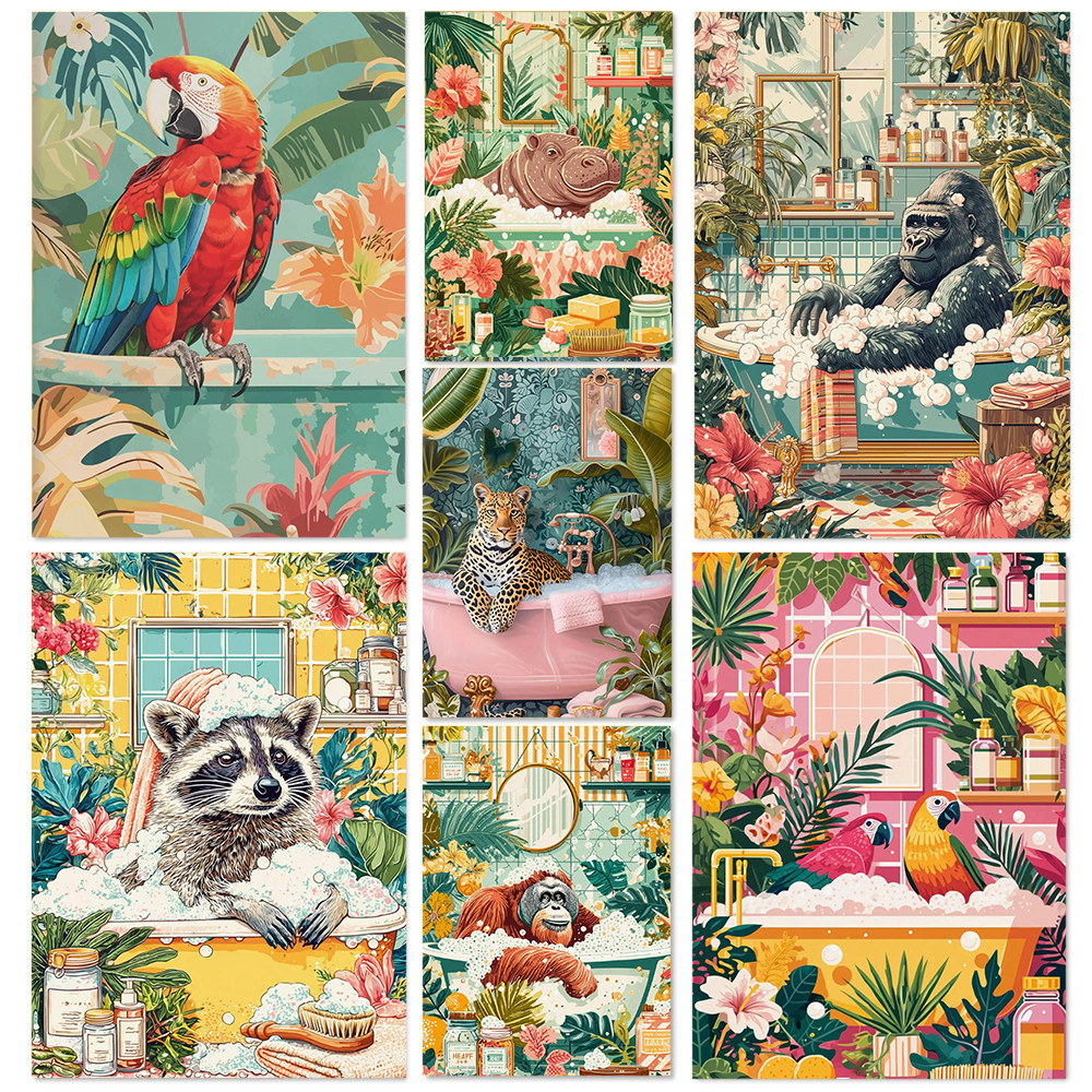 

Fantastical Spa Tropical Jungle Wildlife Art Posters Canvas Printing Bathroom Living Room Bedroom Walls Home Decoration Painting