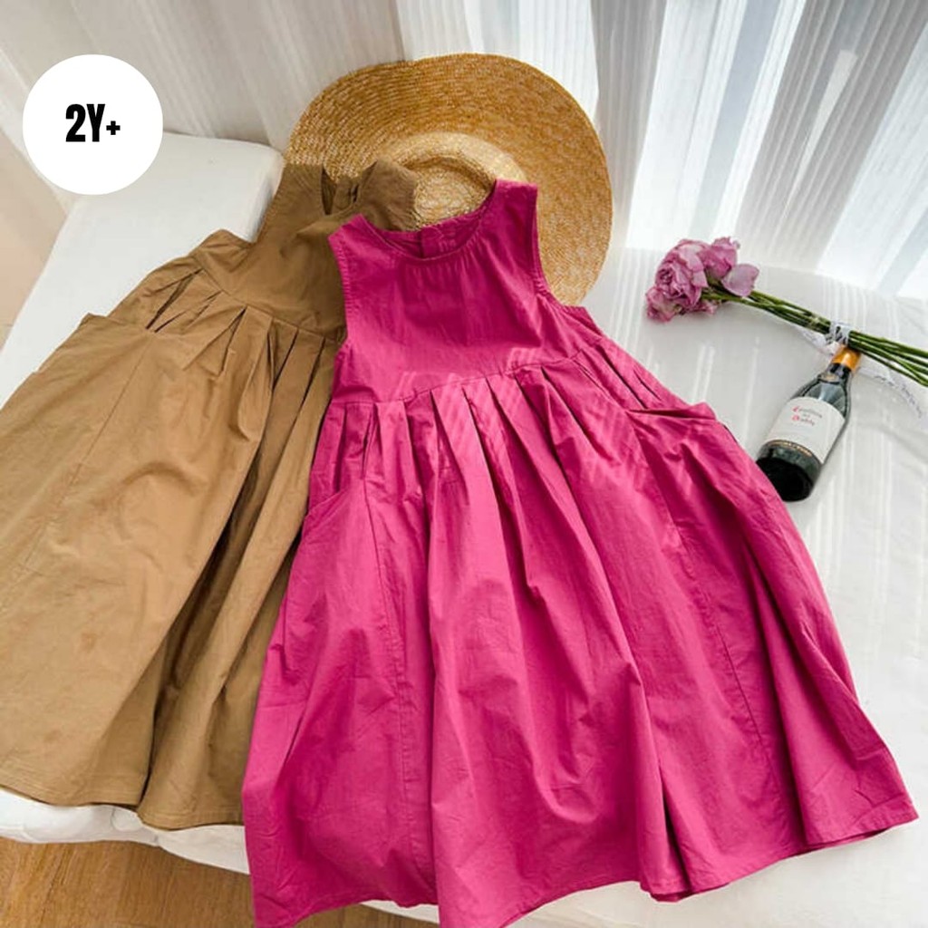 ( DRE1030 / DRE1037 ) Dress summer anak perempuan tanpa lengan - cotton katun - polos - brown coklat