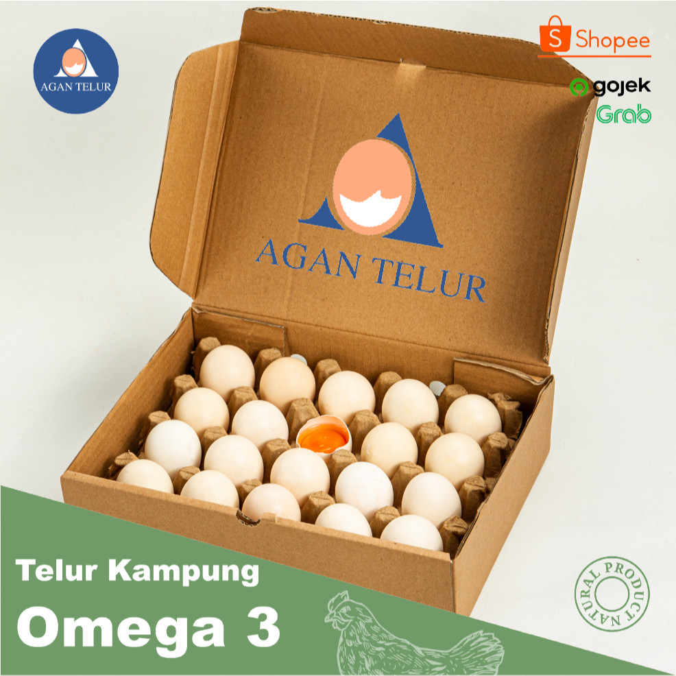 

Telur Ayam Kampung Omega Super (Merah/orange) 20 Butir/ Box Agan Telur