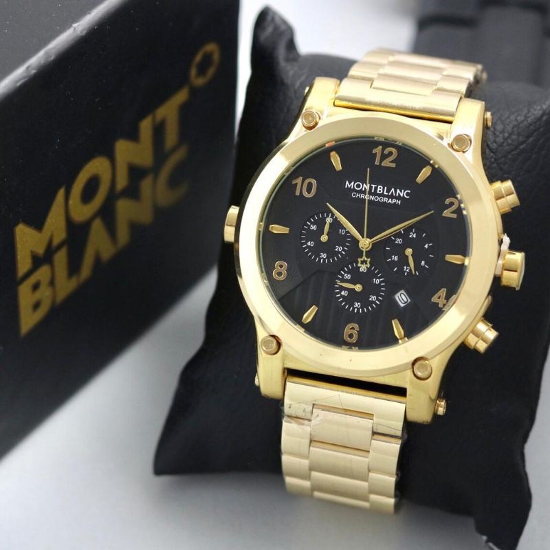 Promo Jam Tangan Pria Premium Mewah Analog Mont Blanc Chrono Tanggal Aktif Tali Rantai