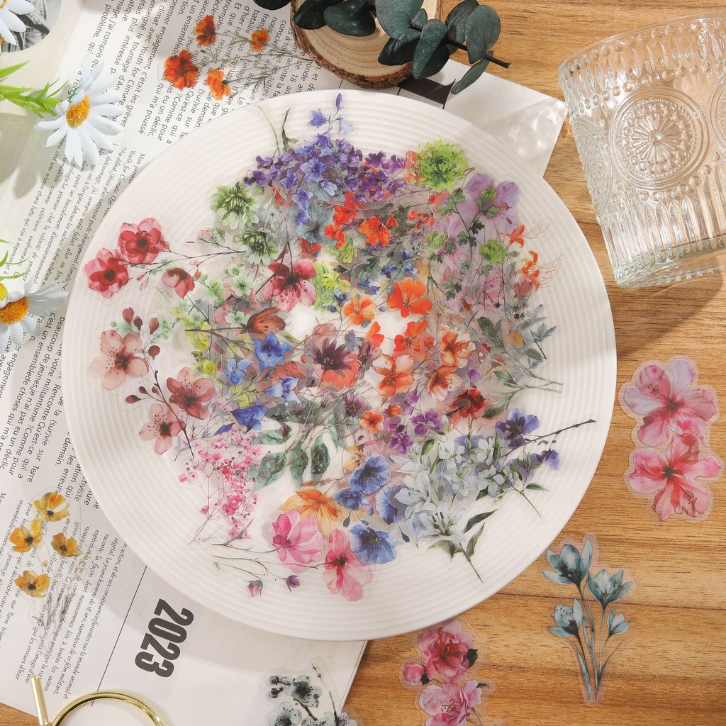 

50pcs Transparent INS Ink Flower Cartoon Graffiti Stickers Phone Guitar Notebook Suitcase Water Bottles Waterproof Sticker
