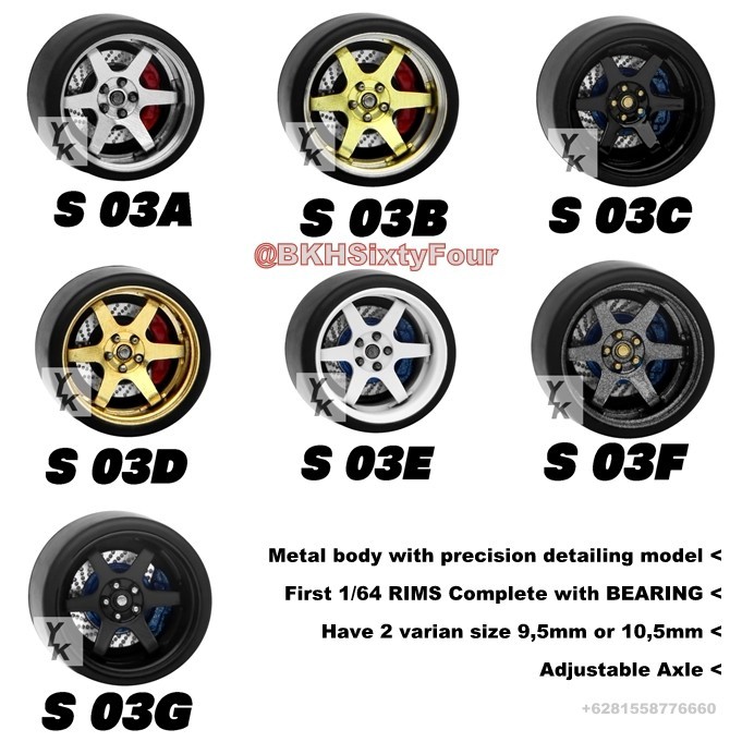 gh64rt CARLOMO Rubber Tire PREMIUM S CLASS RIMS Long Axle 9,5mm MODEL TE37 Varian Warna