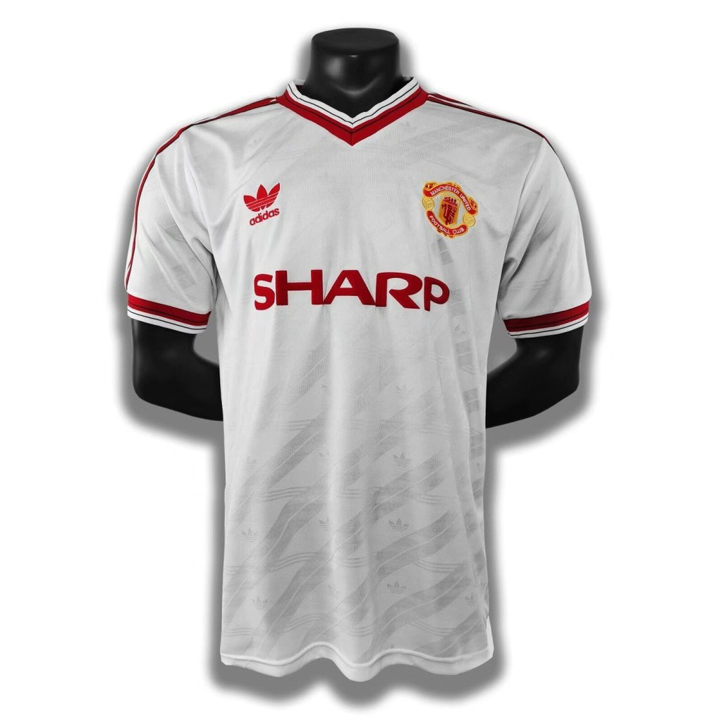 86/88 Manchester United Away Seragam Sepak Bola Klasik Retro Bordir Olahraga Jersey Kustom