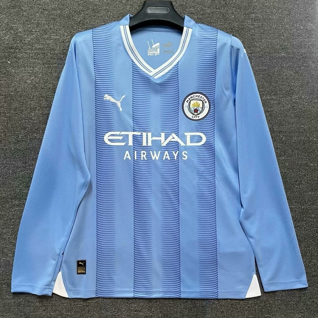 Manchester City Jersey Lengan Panjang 23-24 Baru Seragam Sepak Bola Lapangan Rumah No 9 Harland No 1