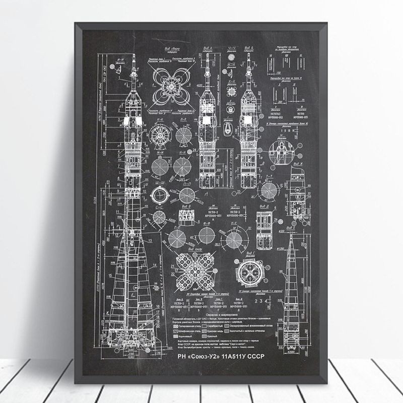 

Soyuz-U2 Russian Rocket Patent Gallery Wall Art Canvas Print Aviation artwork Blueprint Posters Painting Outer Space Retro Decor