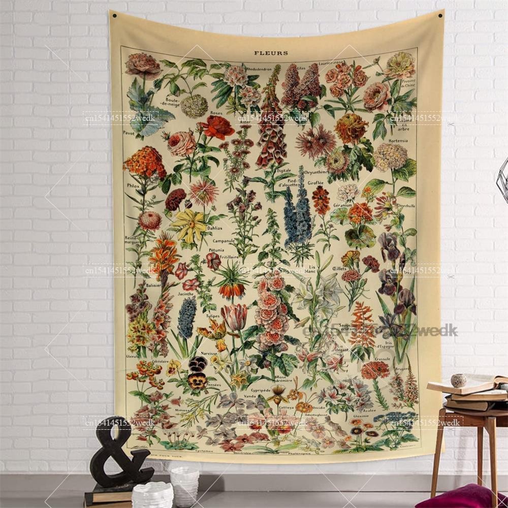 

Vintage Botanical Tapestry Wildflower Reference Chart Tapestrys Aesthetic Wall Art Illustration Paintings Home Decoration
