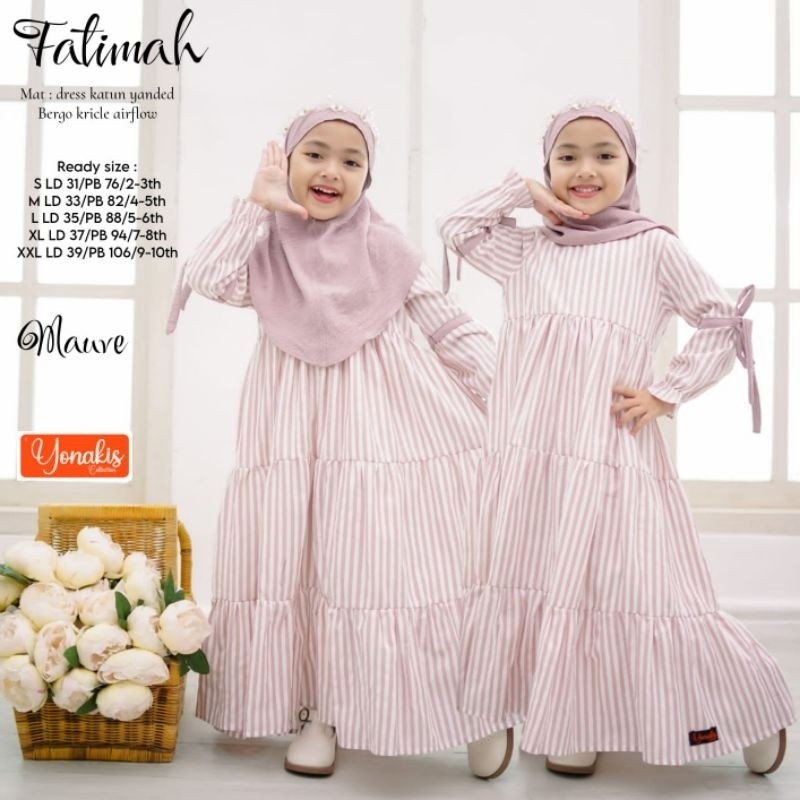 [HOT NEW] . - Busana Muslim Anak Perempuan Motif Salur set Bergo Crinkle Fatimah Series by Yonakis (