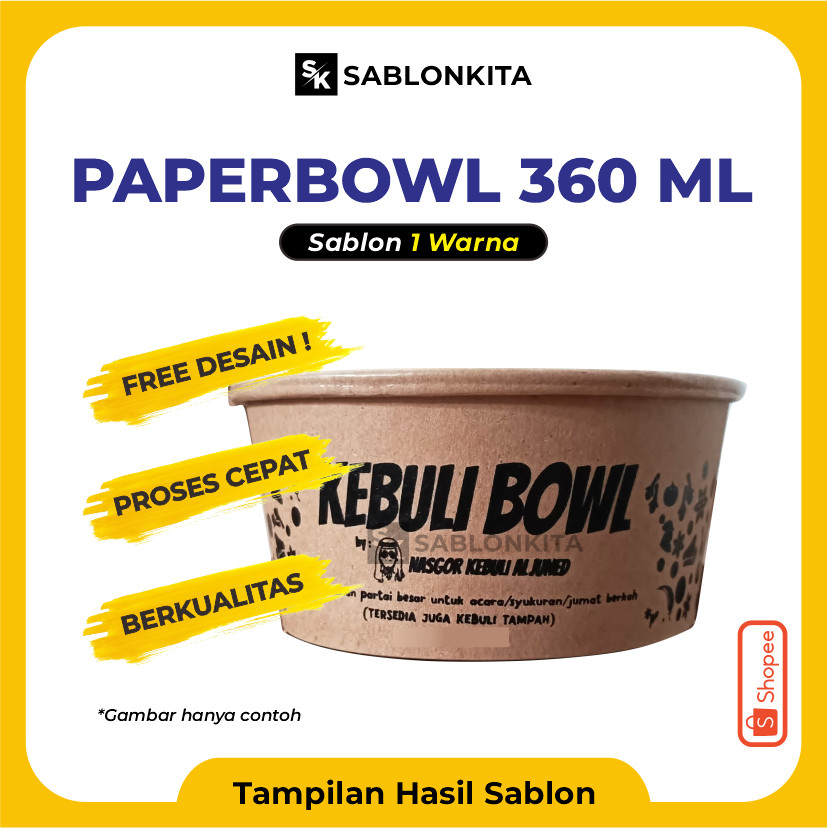 NO COD [[ SABLON CUSTOM ]] PAPER BOWL 360 ML NESTO KRAFT Coklat Mangkok Kertas Rice Paperbowl