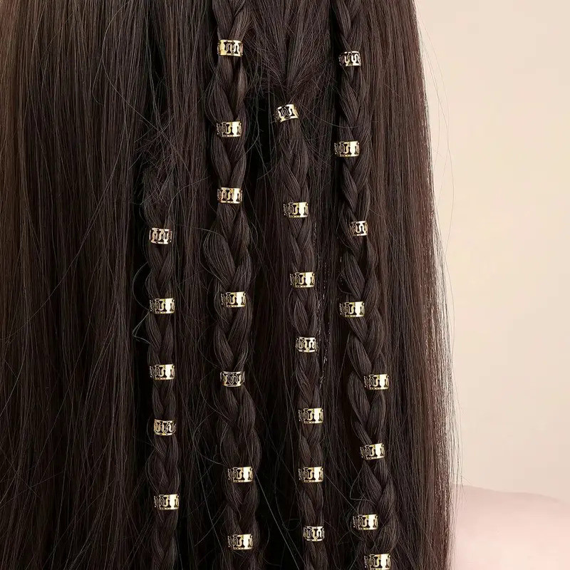 40 Buah Cincin Rambut Berongga Manik-manik Gimbal Klip Cincin Kepang Rambut Kunci Membaca Dekorasi M