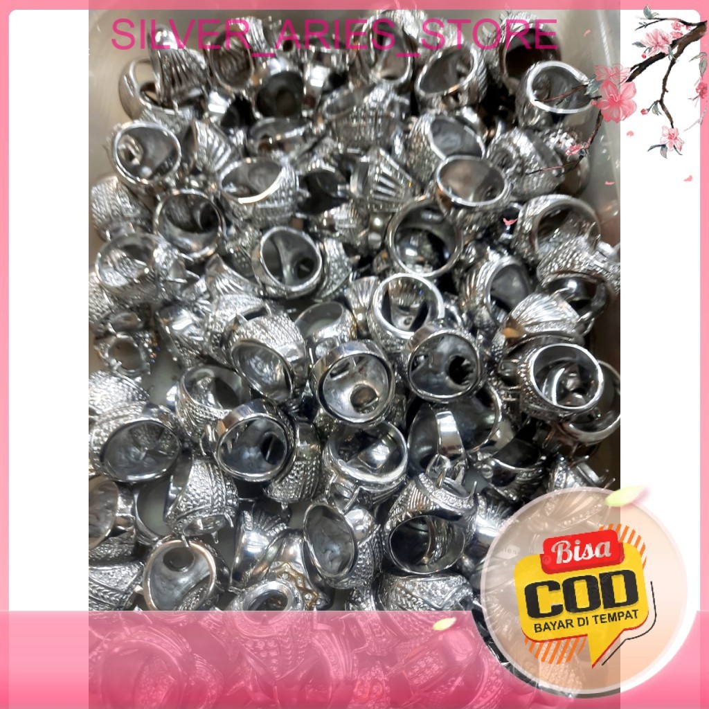 Silver Aries [COD] HARGA GROSIR. 1 Kodi (20 Pcs) Emban Ring Cincin TITANIUM SILVER Ring Batu Akik An