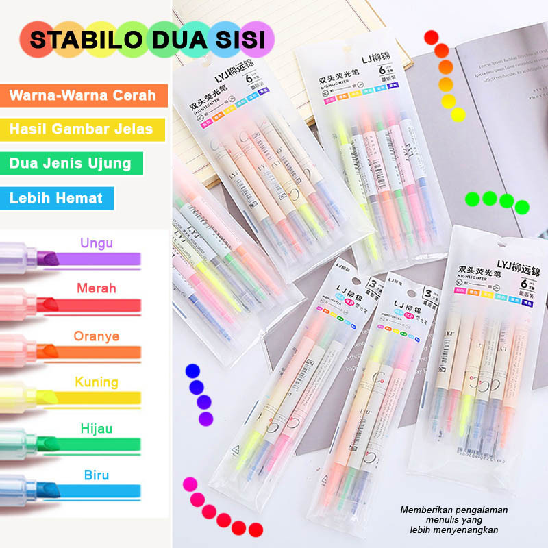 

Double Sisi Stabilo 6 Warna Set Highlighter Pen Dua Sisi Warna-Warni Stabilo Makers Point 2in1