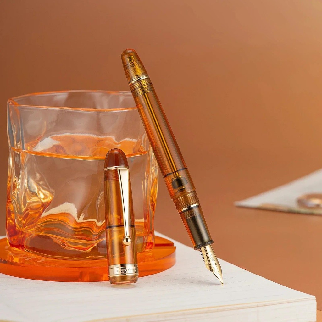 

Asvine V126 Vacuum Filling Fountain Pen EF/F/M Nib Beautiful Transparent Brown/ Matte Blue, White Acrylic Set Gift Writing