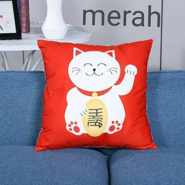 KLF - sarung bantal sofa imlek merah motif kucing hoki / sarung bantal SS