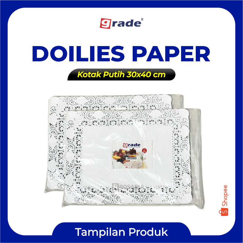 

DOILIES PAPER 30X40 GRADE KOTAK PUTIH Alas isi 250 pcs Kertas Renda Tatakan Kue Doyleys Paper