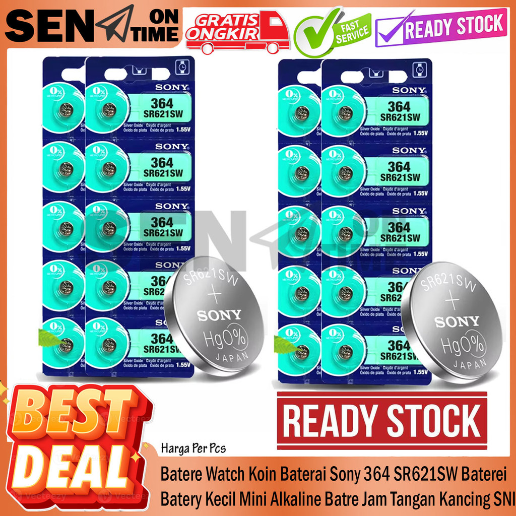 Sony Batere Watch Koin Baterai 364 SR621SW Baterei Batery Kecil Mini Alkaline Batre Jam Tangan Kanci