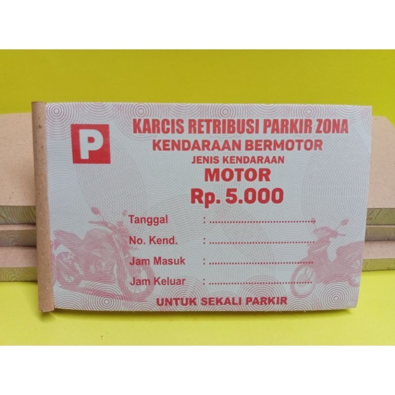 

KARCIS PARKIR MOTOR/MOBIL/TRUK/BUS NOMINAL 2 RB,3 RB, 5 RB,6 RB,7RB,10 RB ,20 RB