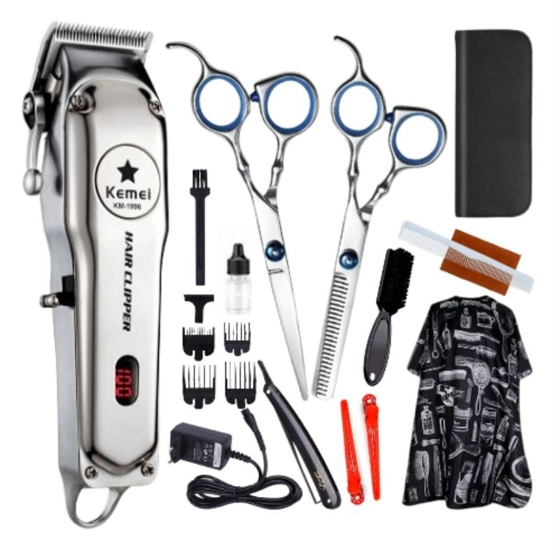 Paket Cukur Rambut Alat Mesin Cukur Rambut Elektrik Portable Rechargeable Professional Kemei Km-1996