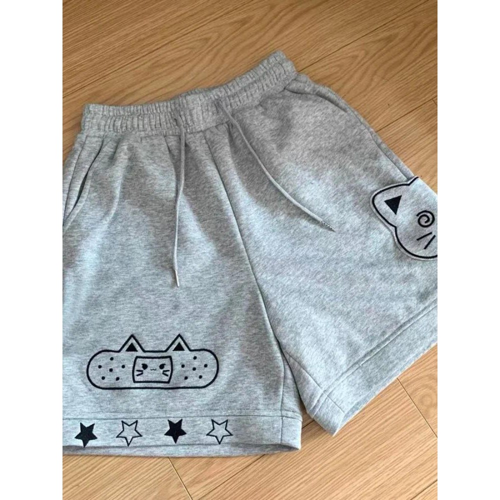 HOUZHOU Japanese Style Kawaii Women Shorts Cute Anime Cat Embroidery Short Pants Sweet Soft Girl Wid