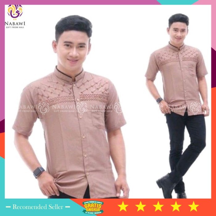 Busana Muslim Pria Wanita Kekinian Keren Model Terbaru /Baju koko pria Dewasa Lengan Pendek Bordir J