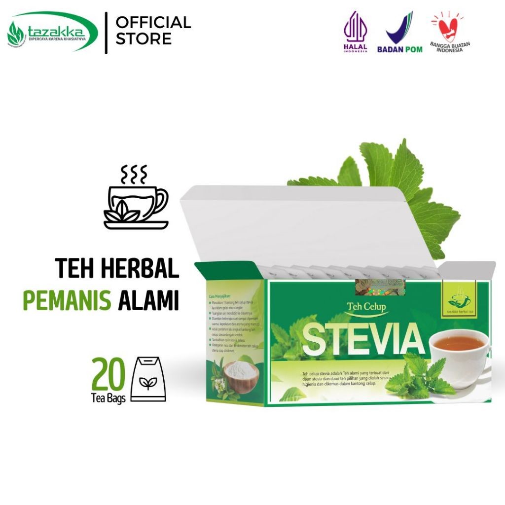 

TAZAKKA Teh Daun Stevia Celup Isi 20 Kantung Tea Bag Minuman Herbal Kesehatan Antioksidan Herbadrink Original