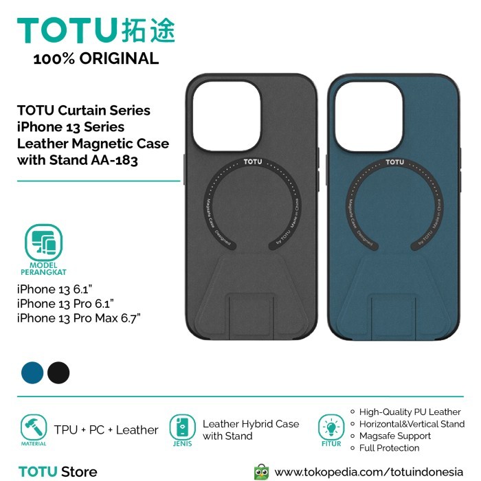 TOTU iPhone 13/Pro/13 Pro Max Leather Magsafe Case Magnetic with Stand - iP 13 Pro, Hitam